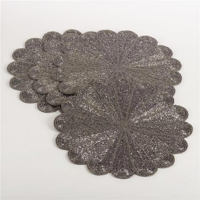 SARO 201.PW15R 15 Po Rond Design de Fleur Perlé Napperon Étain - Lot de 4