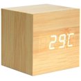 thumbnail image 1 of Reloj despertador de madera: mini reloj digital con pantalla de temperatura y hora, brillo de 3 niveles y control por voz, perfecto para viajes en casa, 1 of 4
