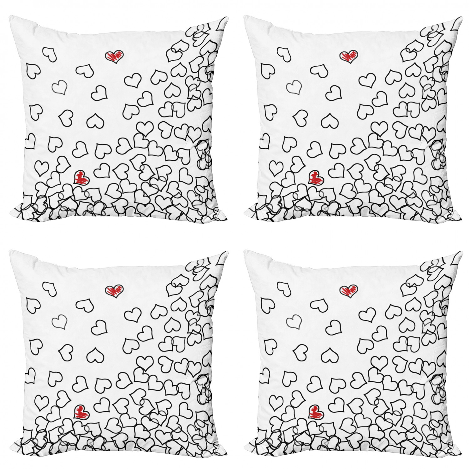 Black and White Throw Pillow Cushion Case Pack of 4, Heart Shapes
