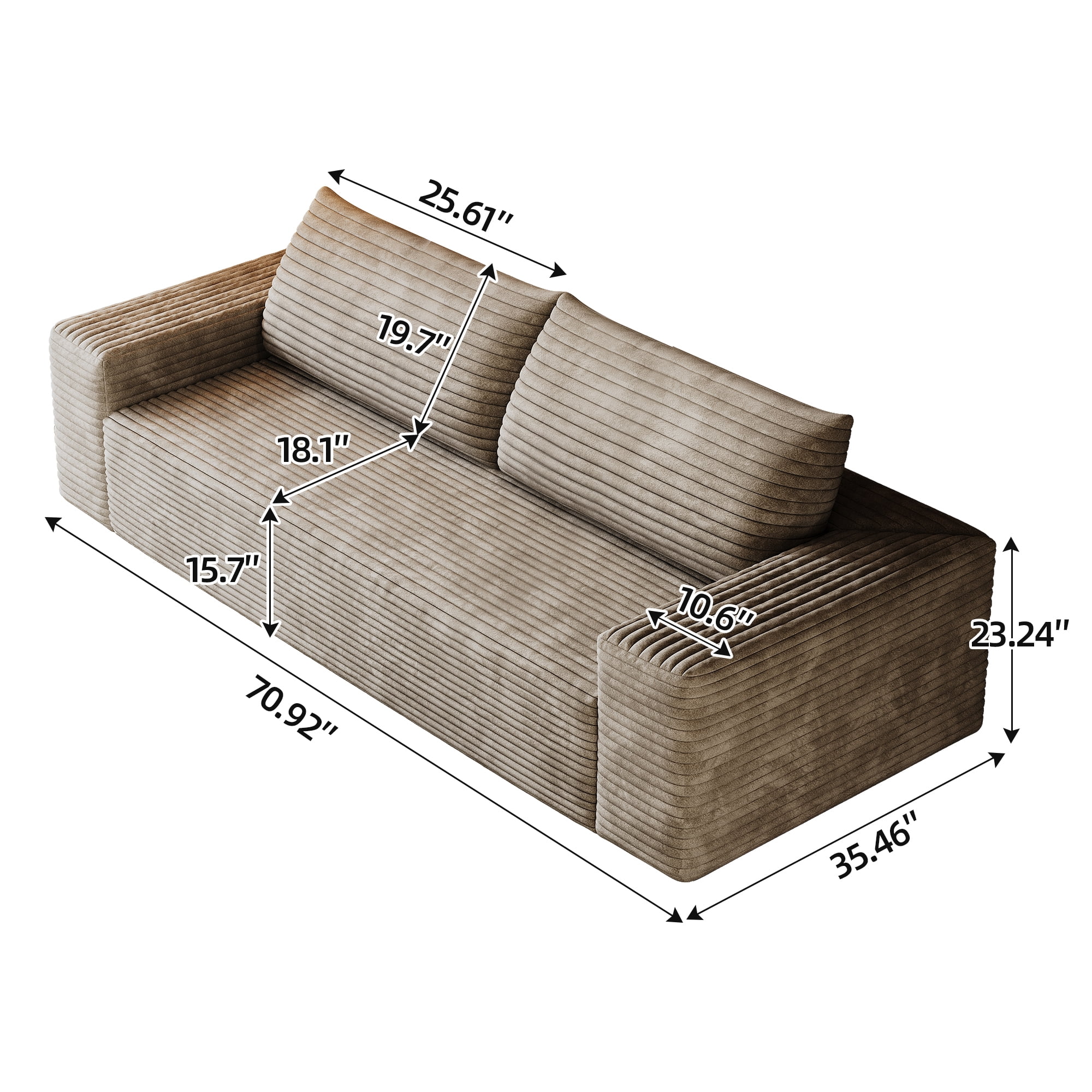 Leumius 71" Cloud Couch,3 Setaser Sofa with Deep Seat,Boneless Couch Sofa with 2 Pillows for Living Room,No Assembly Required,Camel