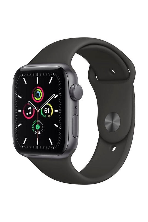 Restored Apple Watch SE 44mm GPS Aluminum Space Gray Case Black Sport Band (Refurbished)