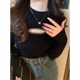 thumbnail image 2 of AOSSVIAO 2024 suéter de punto con cuello alto calado, jerséis acanalados, suéteres básicos de otoño e invierno para mujer, Tops suaves y cálidos, 2 of 4