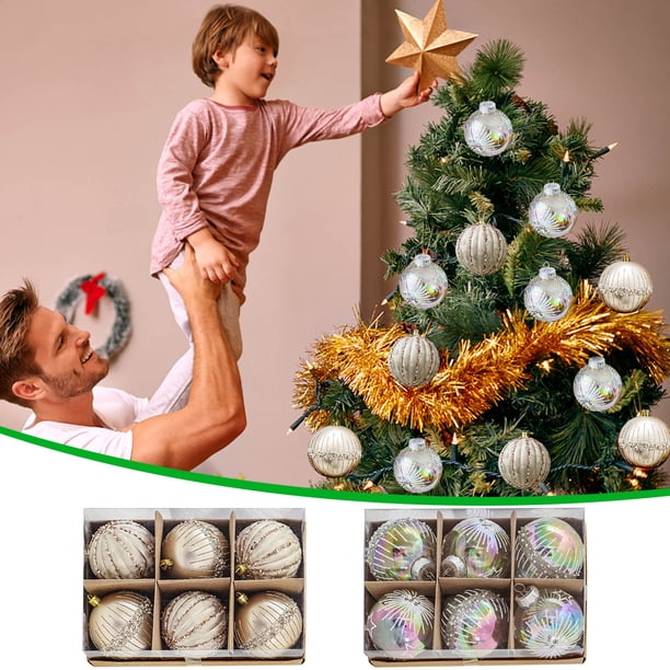 LADIGASU Colgante Bola de Navidad de Plástico Pintado,Bola de Navidad,Bola Pintada,Bola Abanico Tasy,Bola Transparente 8Cm,Bola Decoración Árbol de Navidad Artículos En Liquidación 1X6Pcs 8Cm Bol