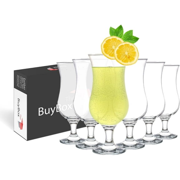 Small Hurricane Glass Set Of 6 Pcs 12.8 Oz / 380 Ml, Tall Cocktail Glasses, Mojito, Margarita, Sangria, Pina Colada Glasses, Stemmed Big Coupe Glassware (6x380ml)
