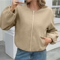 thumbnail image 5 of Stichou Womens Cropped Bomber Jackets Trendy Casual Collarless Pea Coat Zip Up Sping Fall Short Jacket Khaki L, 5 of 6