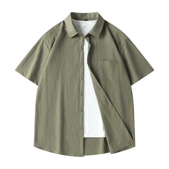 USNSM Mens Plus Size Casual Shirts Short Sleeve Button Down Shirts Business Work Shirts Turndown Collar Blouse Shirt Green M