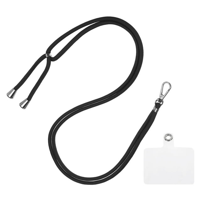 Unique Bargains Phone Lanyard with Transparent Lanyard Patch, Black, 1 Count