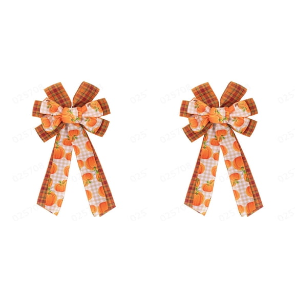 2Pcs Fall Thanksgiving Halloween Wreath Bow, Large Pre-Tied Checkered Ribbon Swag Bow for Front Door, Indoor Living Room, Outdoor Courtyard Decoration, Autumn Holiday Ornament for Home, Porch, Mantel