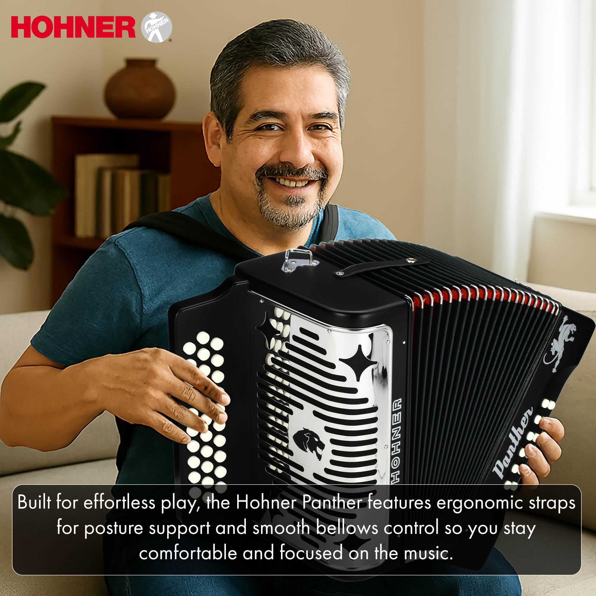 Hohner Panther Diatonic Accordion - Keys G/C/F Bundle with Hard Case and Austin Bazaar Polishing Cloth