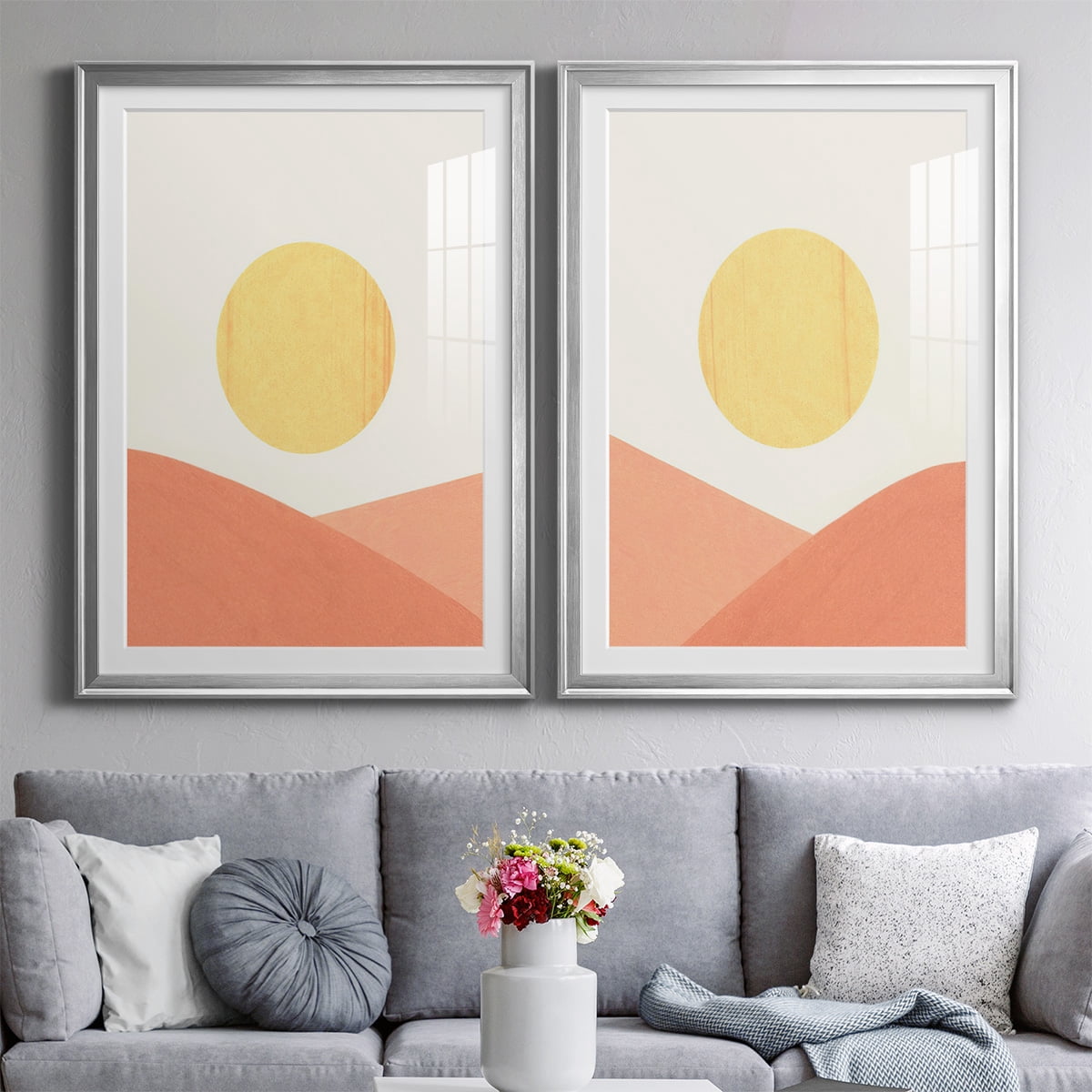 Wexford Home Simple Boho Sun I Premium Framed Print, 30.5" x 42.5" - Ready to Hang, Silver (Set of 2)