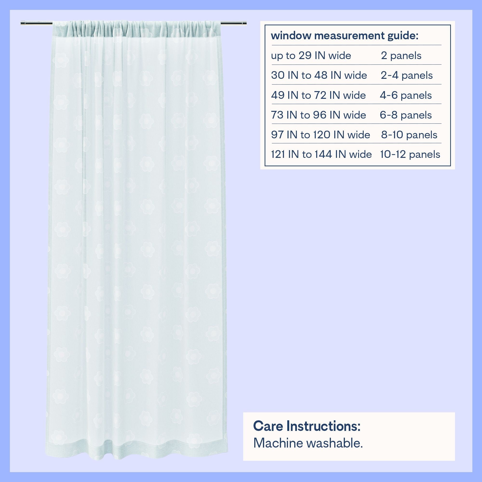 Mainstays Kids Aqua Blue Daisy Sheer Single Panel Curtain, 38" W x 63" L