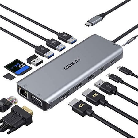 Docking Station Dual Monitor, 14 in 1 USB-C Laptop