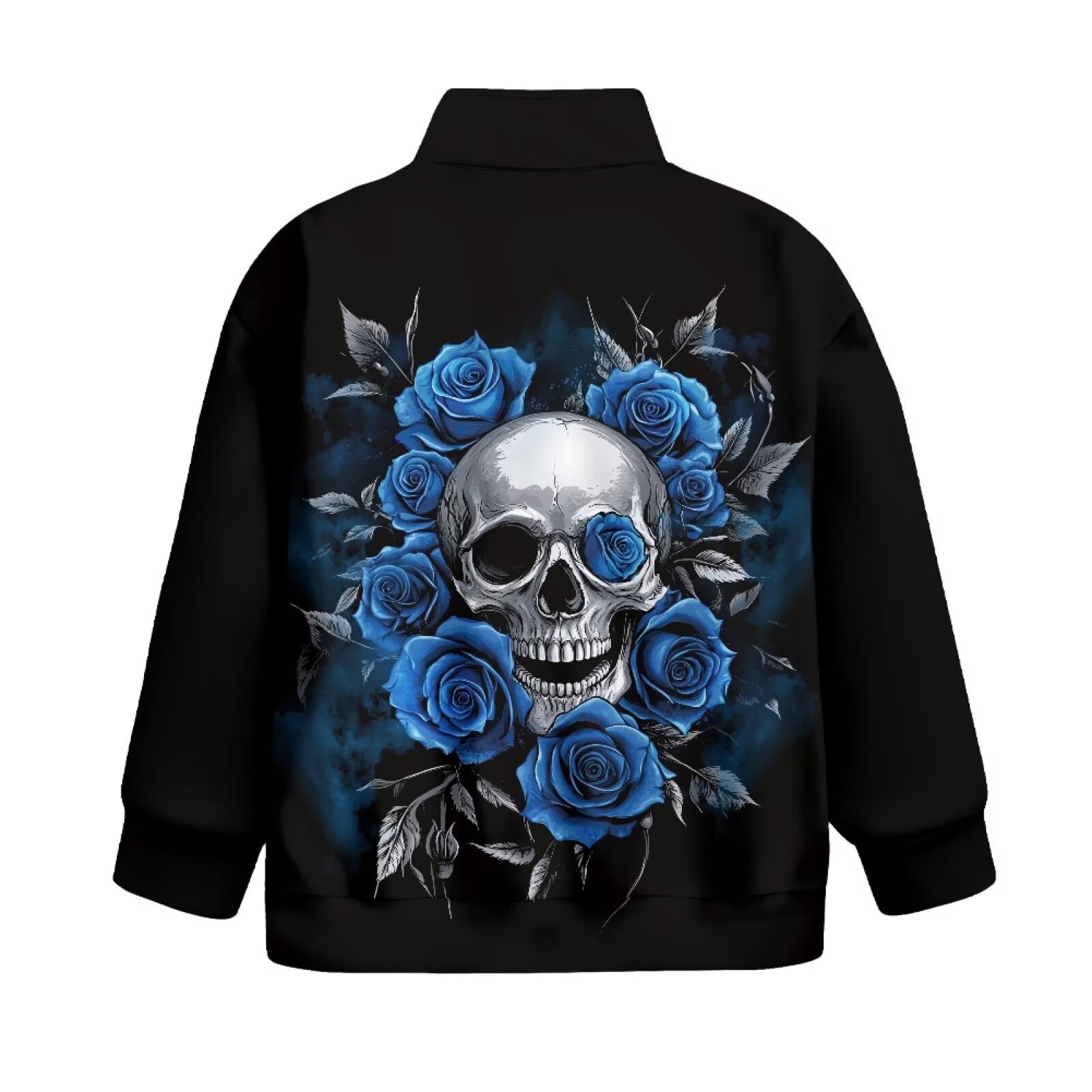 Uorisanigo Girls Half Zip Sweatshirt Fashion Blue Rose Skull Long Sleeve Pullover Top Fall Spring Outfits Clothes Oversized Quarter Zipper Cropped Sweatshirt for Sports and Daily Wear