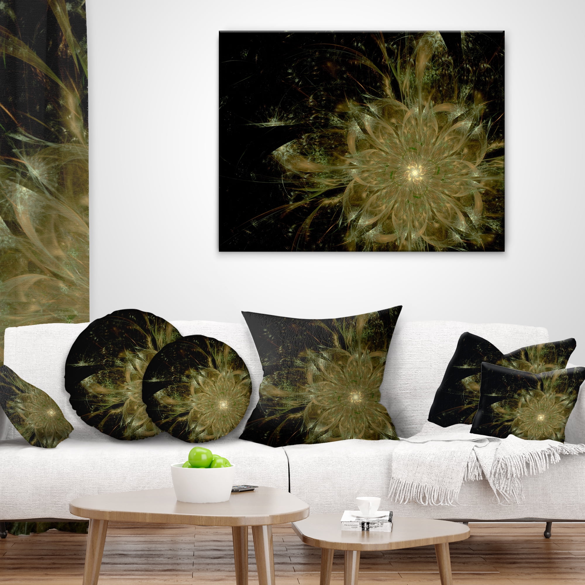 Designart Light Brown Symmetrical Fractal Flower - Floral Throw Pillow - 18x18