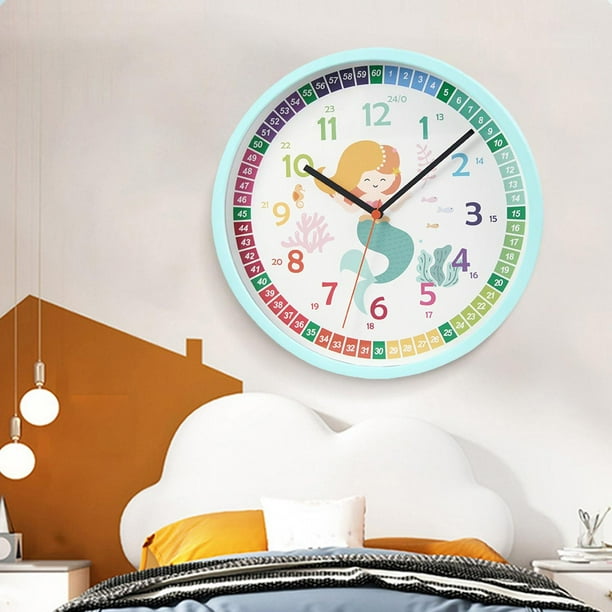 Relojes de aprendizaje de dibujos animados para aprender a decir hora reloj de pared silencioso para para dormitorio de padre Sirena perfecl Reloj de pared Walmart en linea