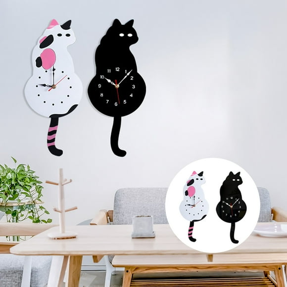 MTBLYS Wall Clock with Cat Tail Design Silent Quartz Movement Acrylic 12-Inch Living Room Bedroom Decoration