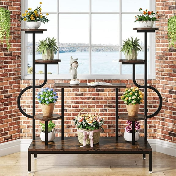 8-tier Metal Plant Stand, Large Tall Plant Shelf Round Square Board