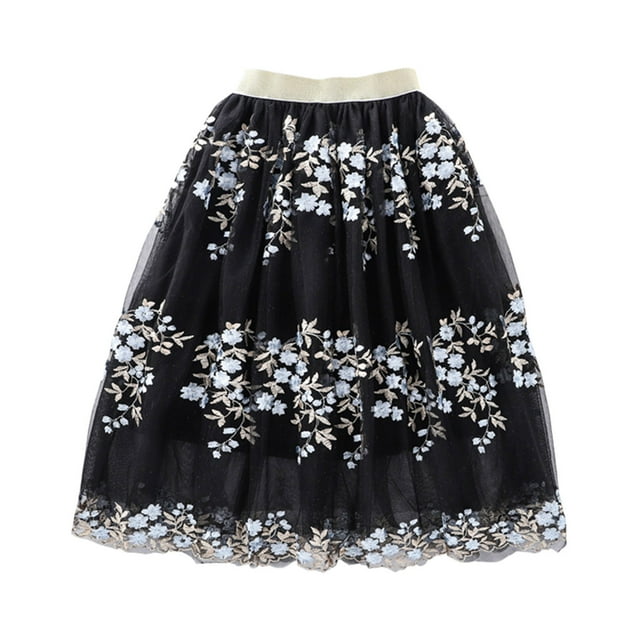XDZJLR Girl Dresses Kids Dancing Princess Embroidery Flowers Mesh Ballet Tutu Skirt