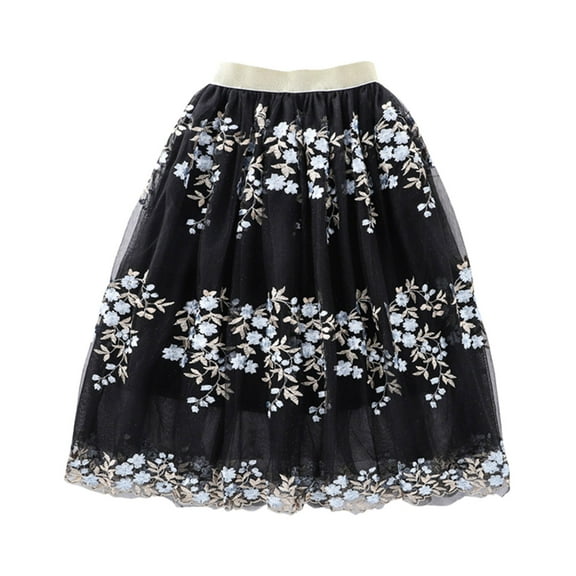FYDUU Tulle Skirts For Girls Floral Embroidered Party Skirts A-line Mesh Skirt Long Tutu Skirts for Toddler Girls Beach Boho Dresses For 3-4 Years