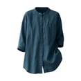thumbnail image 7 of Edvintorg Tops for Women Cotton Linen Crew Neck Casual Button Down Shirt 3/4 Sleeve Blouses for Women Plus Size Fashion Summer Clothes Green M, 7 of 7