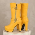 thumbnail image 6 of Womens Boots Kitten Heel Square Toe Mid Calf Boots Casual Warm Booties Comfortable Winter Shoe for Women's Trendy Yellow 6.5, 6 of 9