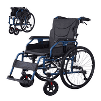 SDJPOI Folding Lightweight Manual Wheelchair, Aluminium Chair with Hand Brake, 24-inch Quick Detachable wheel, One-button Adjustable Handrail(Flash Blue )