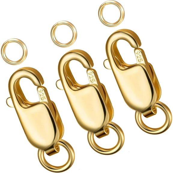 18k Gold Lobster Claw Clasp Gold Filled with Closed Jump Rings for Necklaces Bracelet Or Jewelry Making, Made in Italy.3 Pieces 18k Gold (0.47 x 0.16 inch))