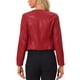 thumbnail image 3 of Abrigo de mujer INSPIRE CHIC de cuero sintético, sin cuello, abierto al frente, chaquetas de moto estilo biker, talla XL, color rojo vino, 3 of 6