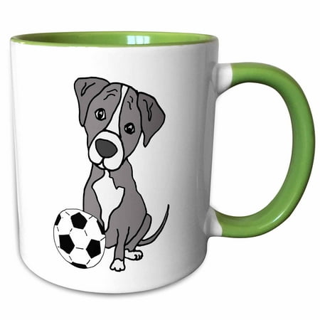 3drose, Funny Cute Grey Pitbull Puppy Dog Playing Soccer, 11oz Two-tone Green Mug