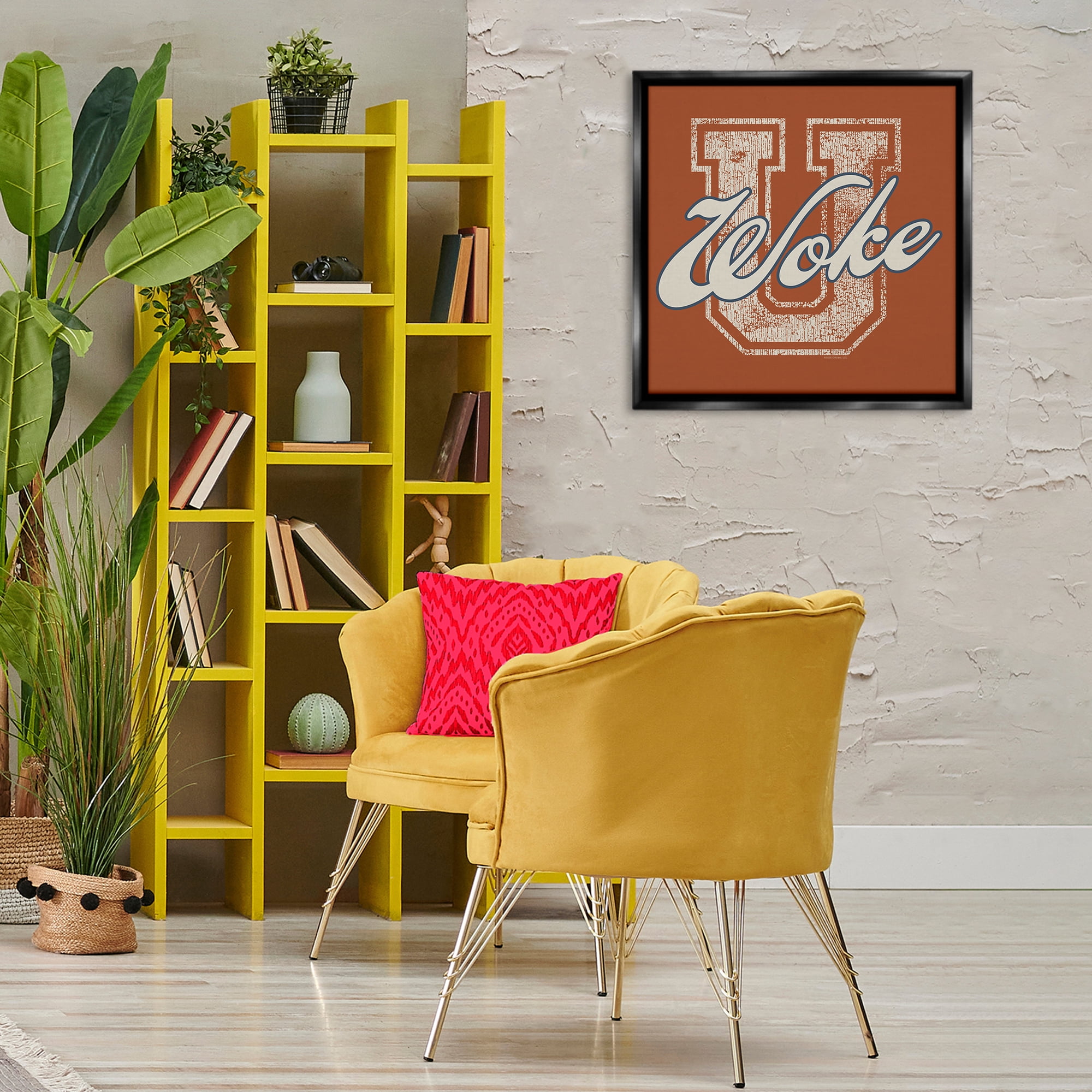Stupell Industries Woke U Varsity Style Text & Numbers Painting Black Floater Framed Canvas Art Print Wall Art, 25 x 25