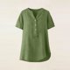 thumbnail image 5 of TaTaai Summer V Neck Casual Top, Women's Half Button Open Front Design, Linen Inspired Short Sleeve Solid Color Shirt Gift, 5 of 8