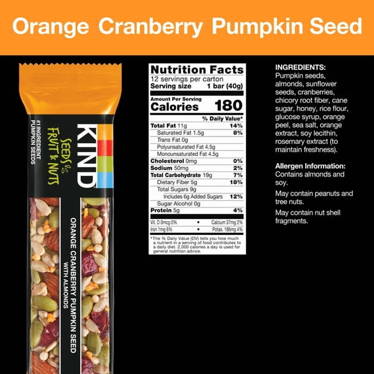 (Pack of 6) Kind Bar Orange Cb Pumpkin Seed 8.5 Oz