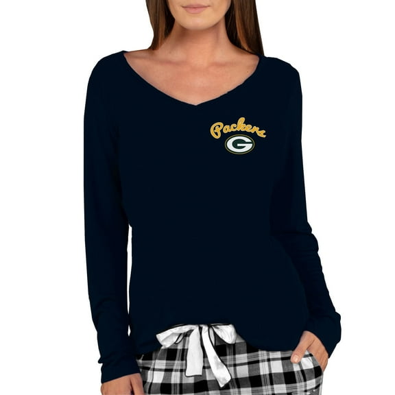 Women's Concepts Sport Black Green Bay Packers Marathon Knit Long Sleeve Lightweight V-Neck Lounge Top
