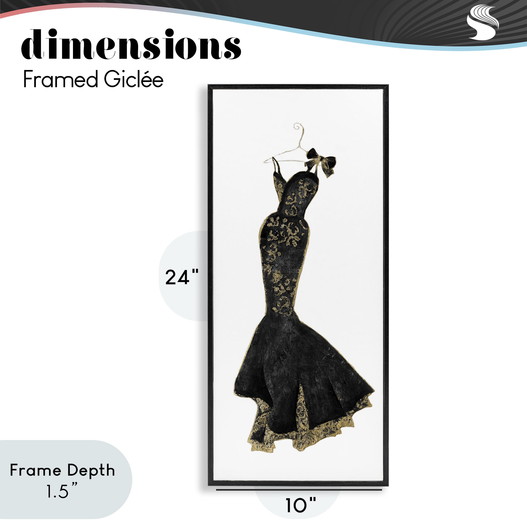 Stupell Industries Brocade Black Evening Gown Black Framed Giclee Art, design by Janet Tava