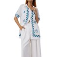 thumbnail image 4 of TRKIYQC Camisa Suelta de Verano para Mujer, Blusa de Manga Corta con Solapa de Impresión a Cuadros/Geométrica a Juego de Color de Estilo Ocio Blusa de Botonadura Simple TRKIYQC perder, 4 of 7