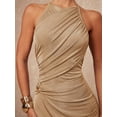 thumbnail image 6 of Gold Elegant Halter Neck Ruched Criss-Cross Bodycon Dress For Women Evening Glam Party, 6 of 8
