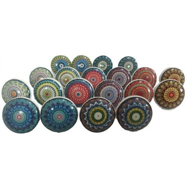 JGARTS Mix Colorful Rare Vinatge Look Mixed Round Flower Shape Ceramic Pottery Door knobs Cabinet Handle Cupboard Pulls Drawer Puller knob (10)