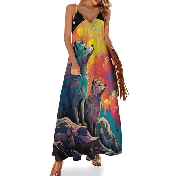 Wolves in The Moonlight Sleeveless Dress Women's Luxury Party Dress Birthday Dresses for Women