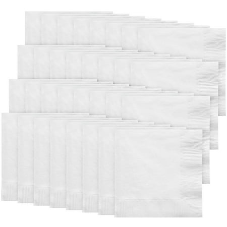 Party City Disposable Lunch Napkin, 32 Count (White) - 2-Ply, 5" x 5" - Go Brightly Heavy Duty Classic Lunch Napkins for Parties - Premium Party Supplies Cutlery
