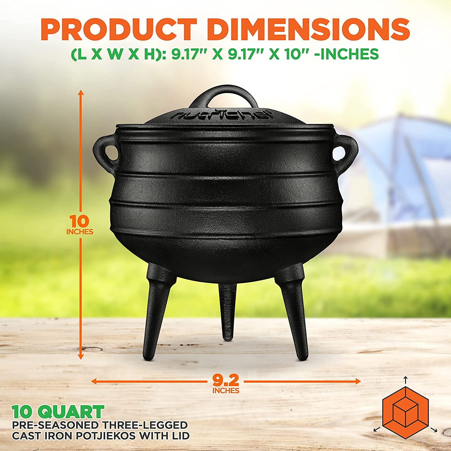 NutriChef 5.6 Liters Pre-Season Three-legged Cauldron Potjie African Pot  Heavy-Duty Tripod Cookware