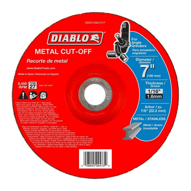 Disco de corte Diablo Type 27, 18 cm, 1,6 mm de grosor