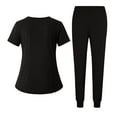 thumbnail image 3 of Scrubs Sets for Women 2 Piece Spring Summer V-Neck Scrub Top & Jogger Pant Quick Dry Nursing Workwear Stretch Uniform Suits with Multi Pocket for Nurse Esthetician Black 2XL, 3 of 4