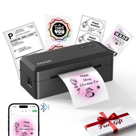 KNAON Bluetooth Thermal Shipping Label Printer, Wireless 4" x 6" Label Printer for Small Business, High-Speed Shipping Label Printer Compatible with iOS, Android, Windows, Mac & Chromebook Black