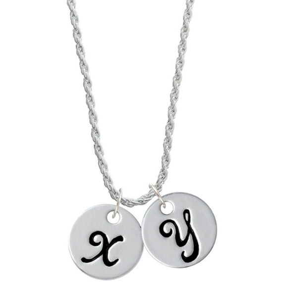 Delight Jewelry Silvertone Large Script Letter - X - 3/4'' Disc - Silvertone Script Initial Disc - Y - Charm Necklace, 20"+3"