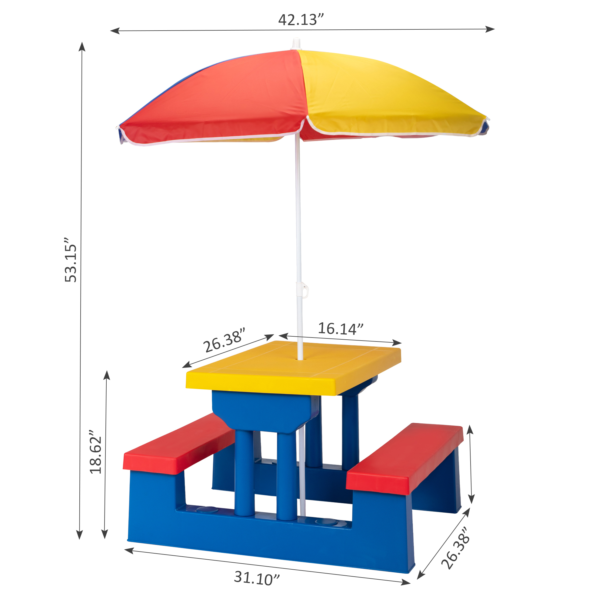 Cfowner Kids Picnic Table Set W/Removable Umbrella Indoor Outdoor Garden Patio - image 4 of 6
