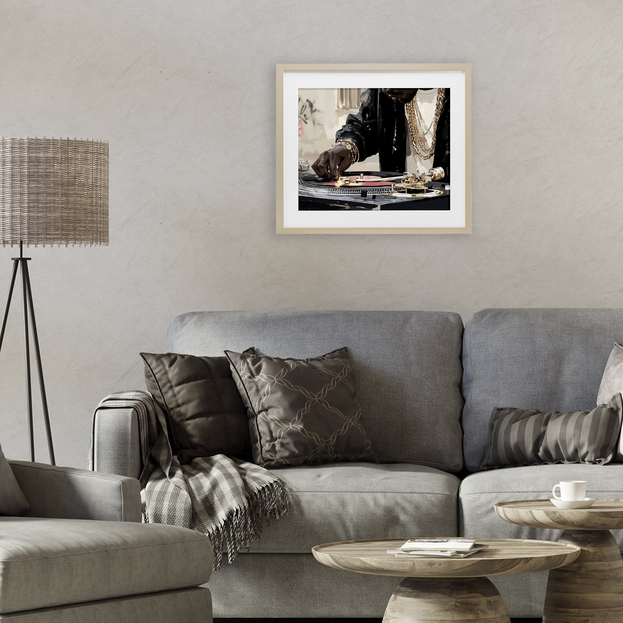 Stupell Industries Golden Touch on DJ's Turntable Birch Framed Print Under Glass, design by Franklyn Gregory
