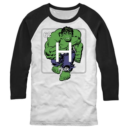 Men s Marvel Hulk Periodic Table Baseball Graphic Tee White/Black X Large