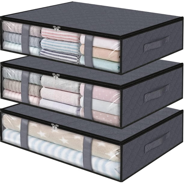 Organizadores para Colocar Bajo la Cama con Ventana y Asa Reforzada,Cremallera Resistente,Almacenaje Bajo la Cama de Tejido Transpirable,para Edredones,Mantas,Ropa de Cama (Gris 2)