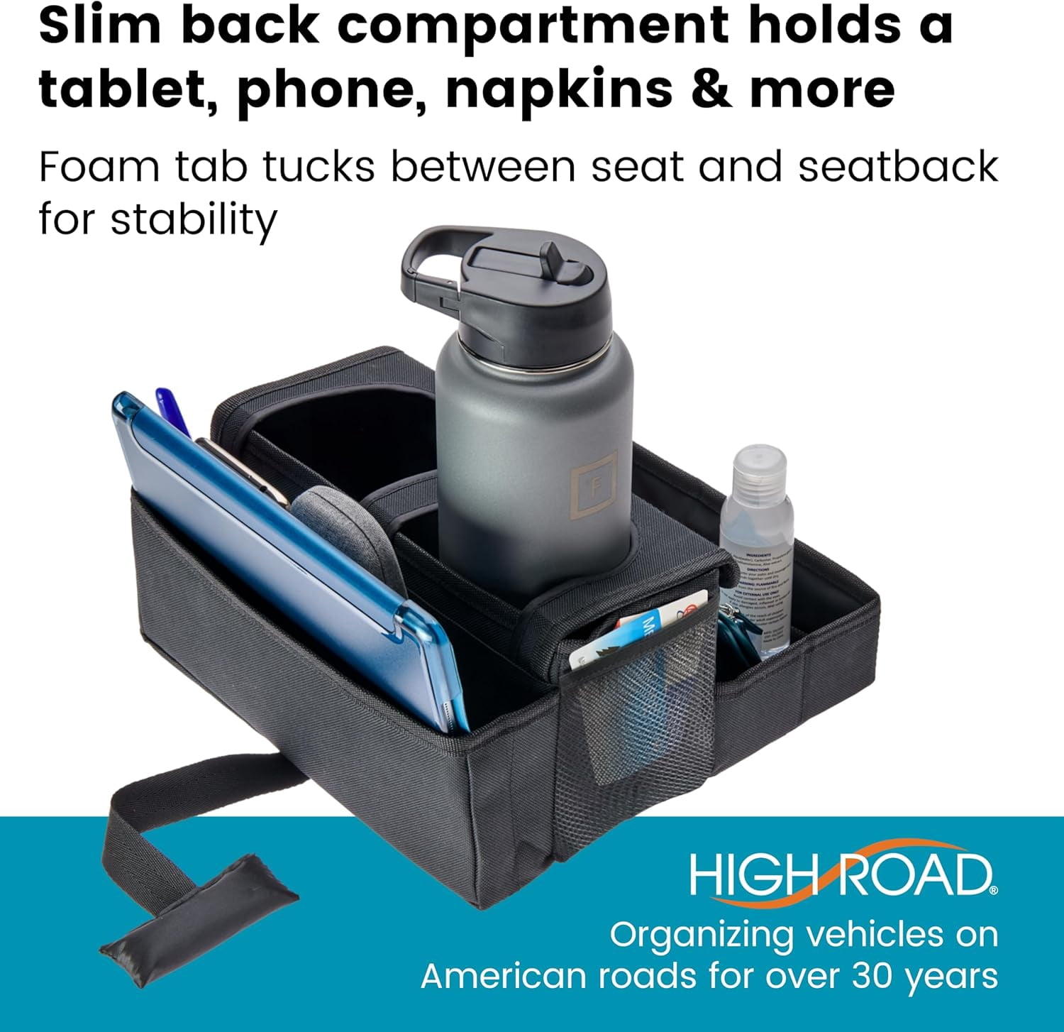 CarHop Jr - Car Organizer with Cup Holders and Storage or Eating Tray for Front Seat Drivers Back Kids Adults