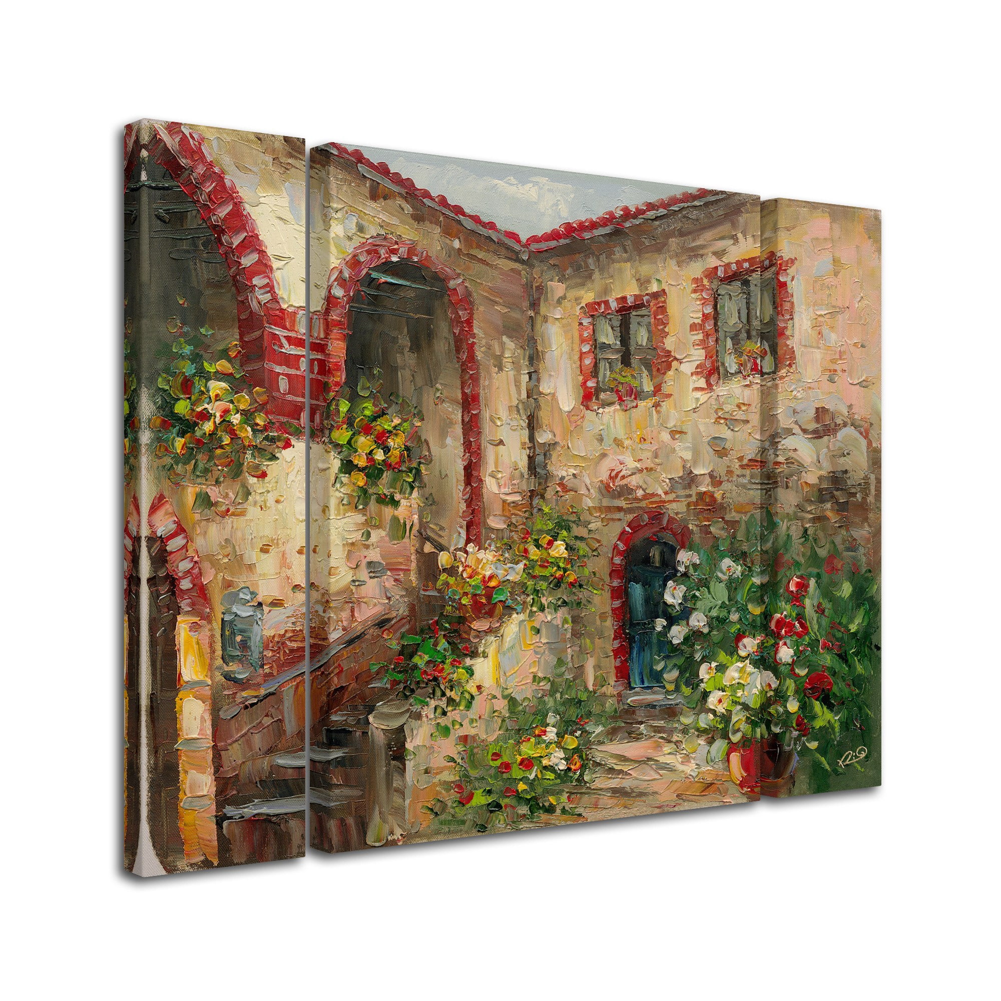 Trademark Fine Art "Tuscany Courtyard" Canvas Art by Rio Three Panel Set